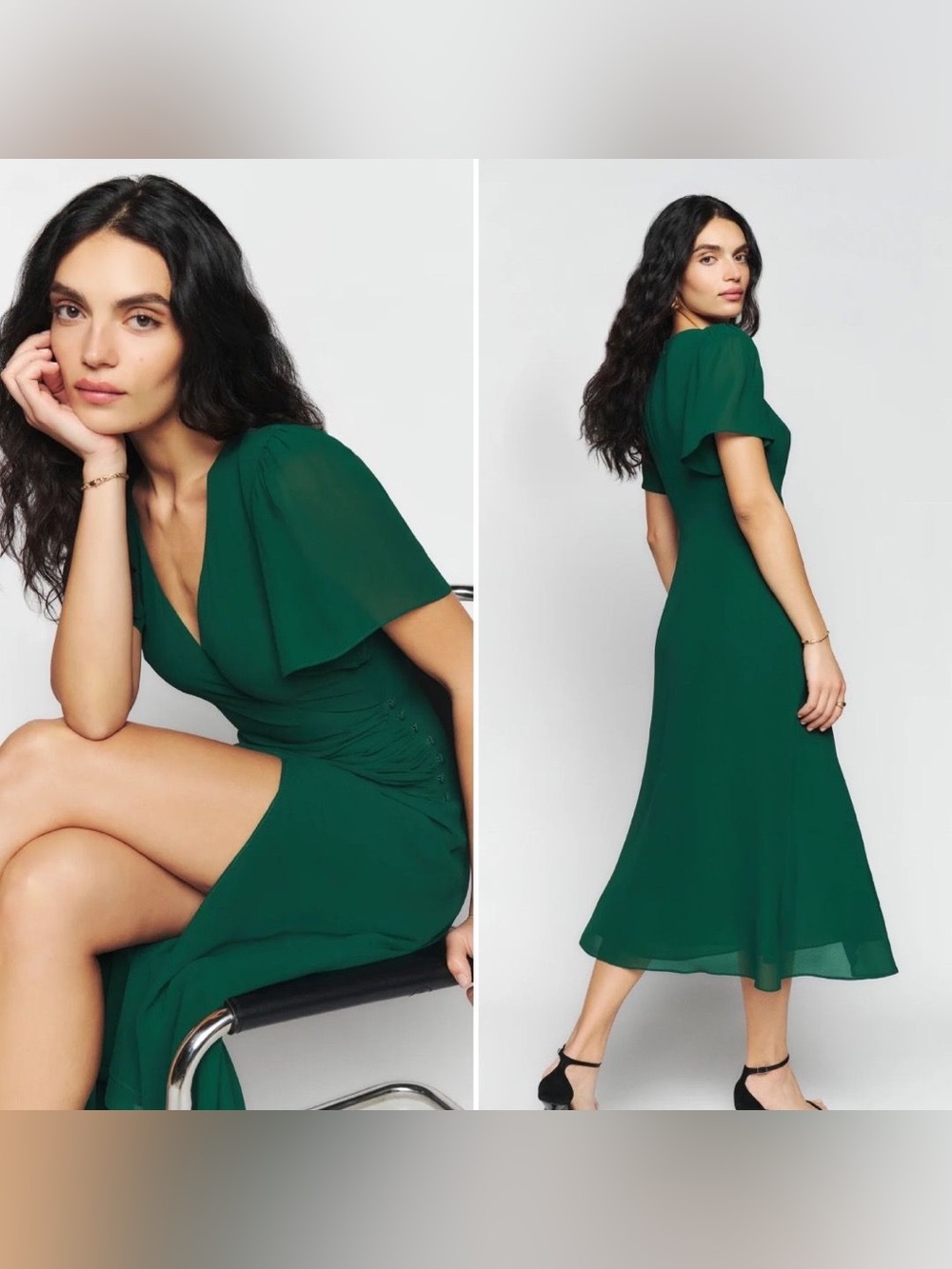 Reformation Breanna Dress Emerald Green View 6